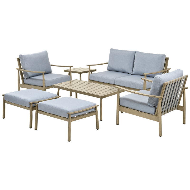 Mariene 4 - Person Patio Conversation Set with Cushions, Blue, Brown