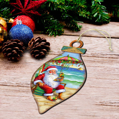 Ornements sur le thème de la plage - Ornements en bois de père Noël sur la plage par G.Debrekht