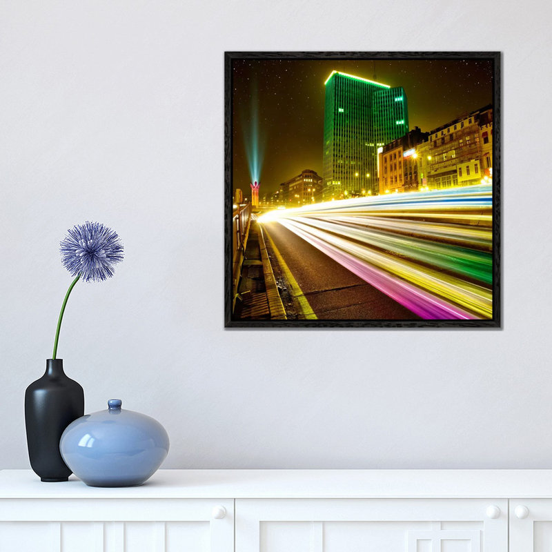 Brussels By Night by Ben Heine - Print on Canvas, 45.72 cm H x 45.72 cm W, Black Framed