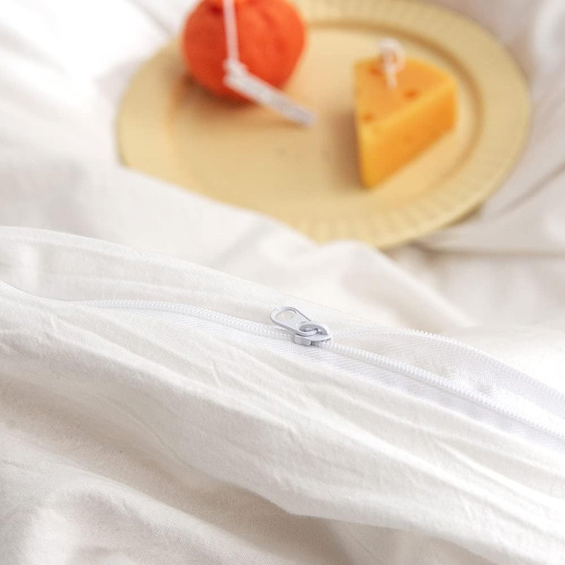 Ensemble de housse de couette 100% coton lavé Doneus, Housse de couette pour grand lit + 2 taies d'oreil, Blanc