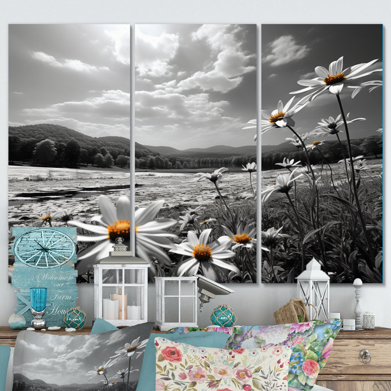 Flower Field Bronze Meadow sur toile, 3 pièces, H 40 po x l 60 po x P 1 po