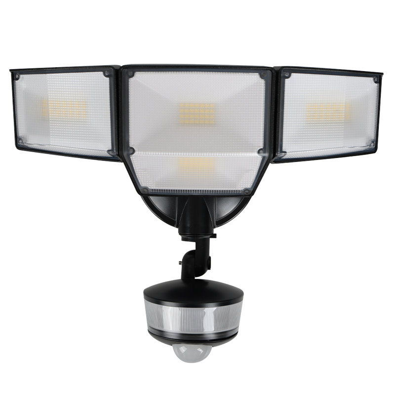 1 3 Head Weather Resistant Outdoor Security Light with Night Light, Black