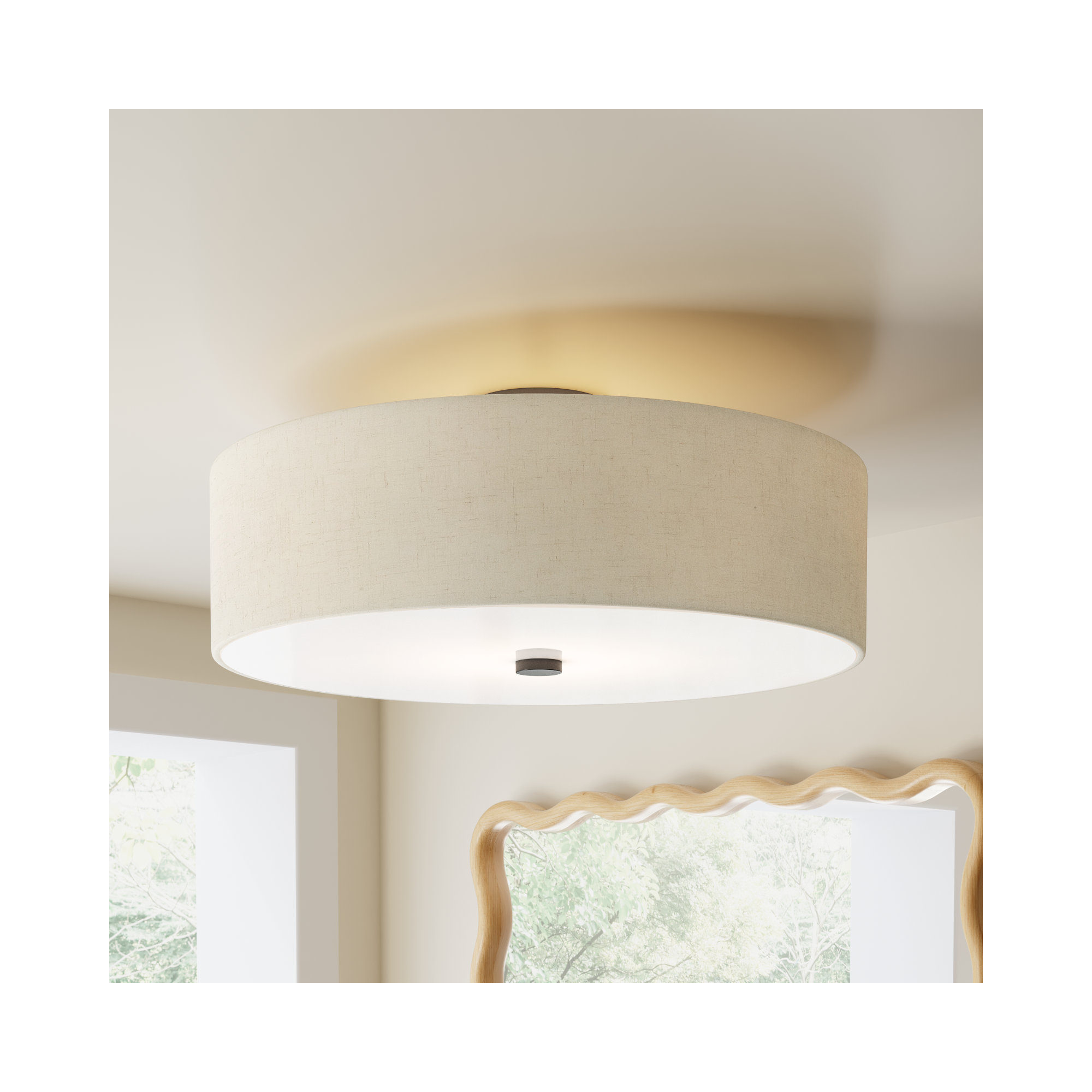 Flaire 5 Light Fabric Semi Flush Mount, Oatmeal, English Bronze