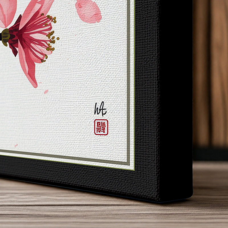 Moonlit Cherry Blossom Japandi - Wrapped Canvas, 24x16 - 61.0 x 40.6 cm, Black Border