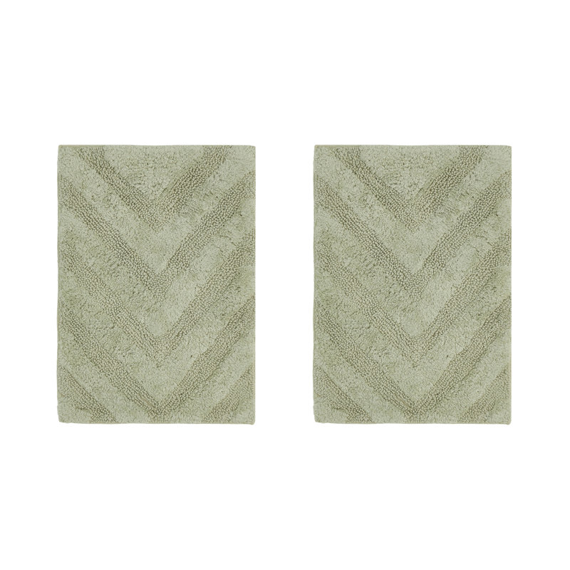 Annaclara Premium 100% Cotton 2 Piece Bath Rug Sets with Non-Slip Backing, Machine Washable, Luxurious Chervon Pattern Super Absorbent & Tufted Weave Bath Mat for Bathroom, Shower, and Tub