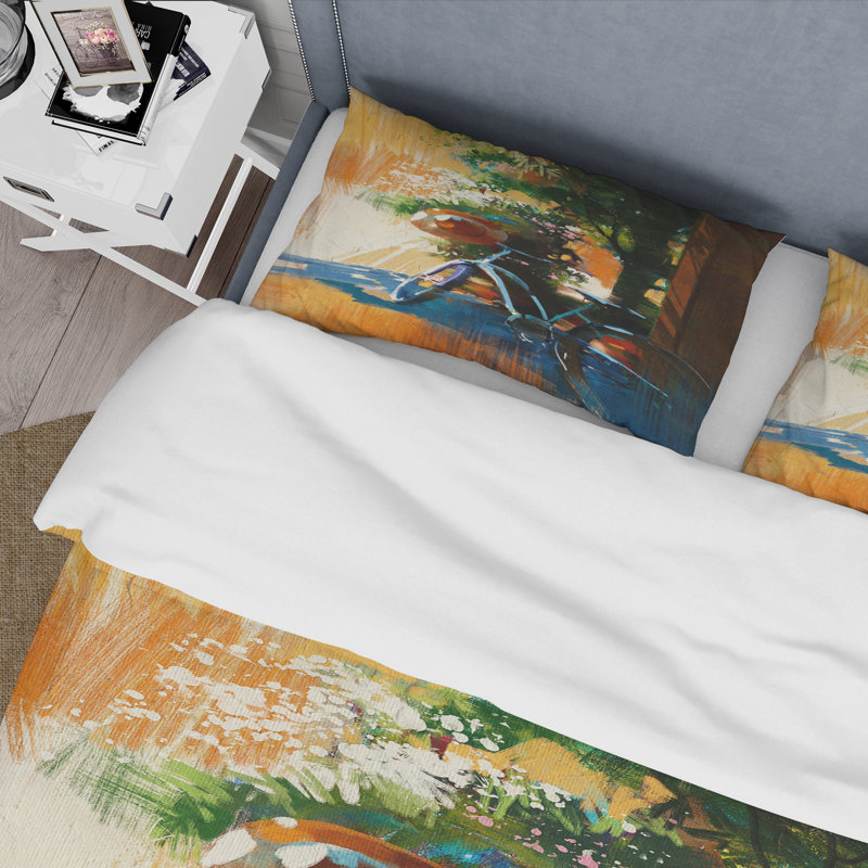 Ensemble de housse de couette en microfibre vert / bleu / orange / brun, Housse de couette pour grand lit + 2 taies décora