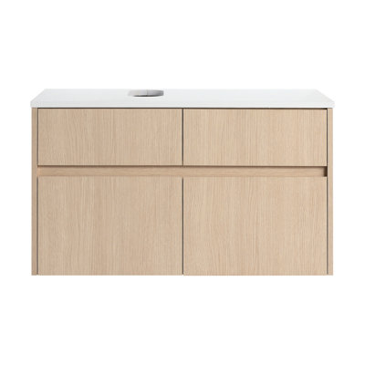Meuble-lavabo mural de 32 po, base de meuble-lavabo flottant avec tiroir et portes à fermeture en douceur, finitions en chêne blanc et chêne vieilli (aucun évier inclus)