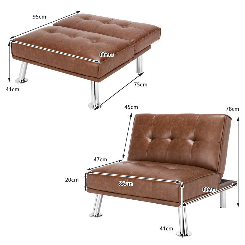 Hynleigh 2 Seater Faux Leather Reclining Sleeper, Brown