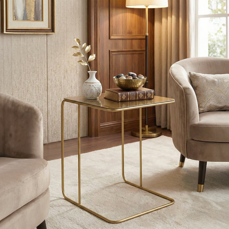 Modern Minimalist Metal C End Table, Gold