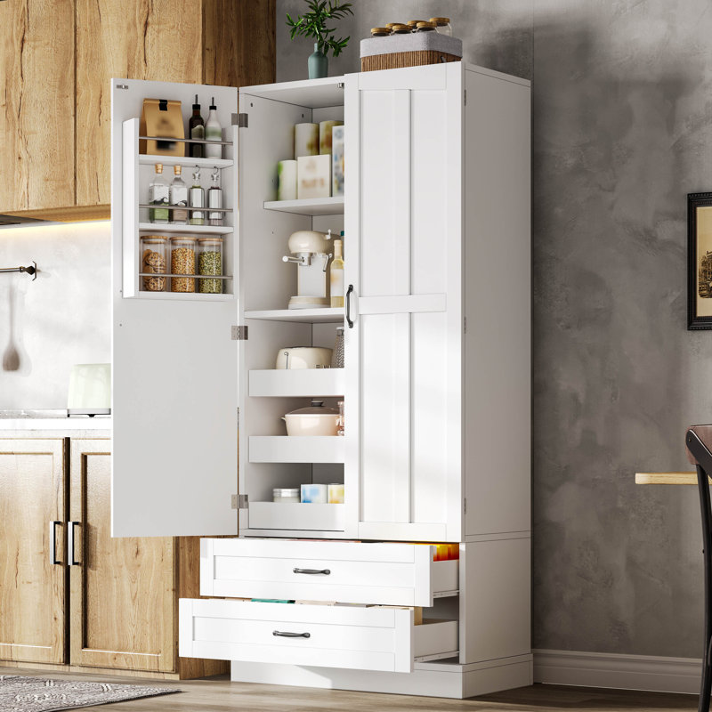 Tall Kitchen Cabinet With Shelves, White