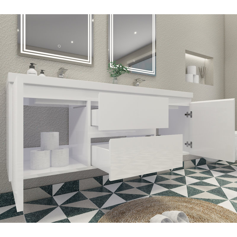Ensemble de meuble-lavabo double 59 po Aylanna, Blanc ultrabrillant