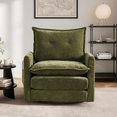 31.1" W Chenille 360° Swivel Accent Chair Cloud Armchair Oversized Upholstered Single Sofa Chair With Side Pockets For Living Room Apartment Office