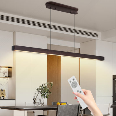 51" Walnut Wood Modern LED Pendant Light, Adjustable Hanging Light for Dining Room, Kitchen, Living Room – Sleek Walnut Color Finish