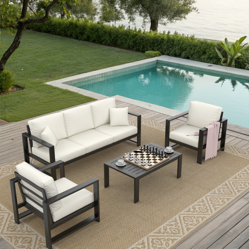 Dulcie 5-Person Seating Set with Sunbrella® Cushions, Canvas White Sunbrella® Canvas