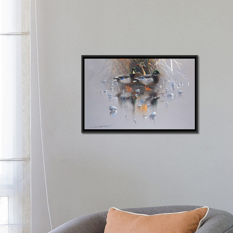« three ducks », impression sur toile, H 18 po x l 26 po x P 1,5 po, Toile avec cadre noir, Pas de tapis