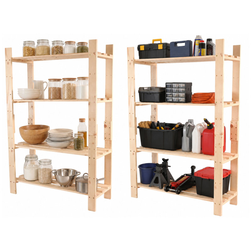 4-Tier Pine Bookcase & Storage Unit with Slatted Shelves
