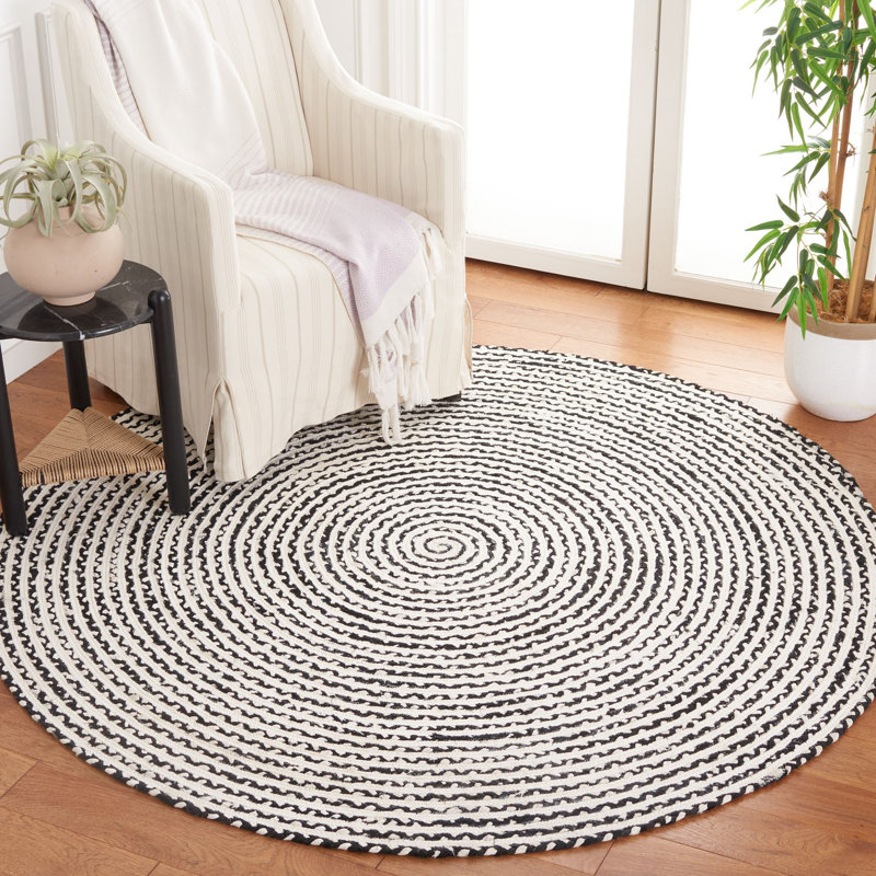Tapis tressé 260 en noir / ivoire, Rond 6 pi