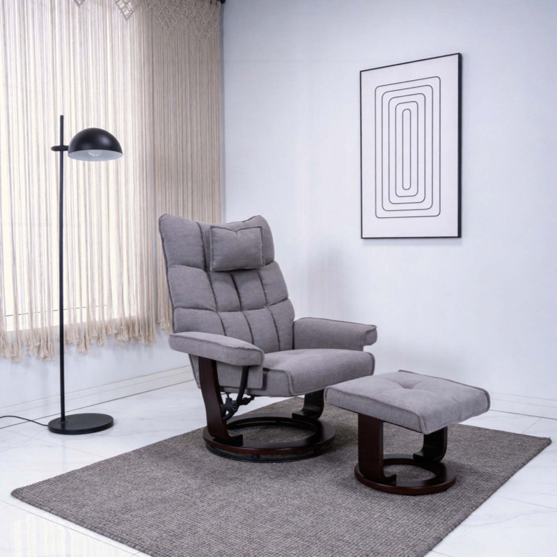 8-Point Massage Recliner With Ottoman, Heated Chenille Fabric  Reclining Chair, Bent Wood  Base, Indoor Lounge TV Chair With Footrest For Living Room And Bedroom