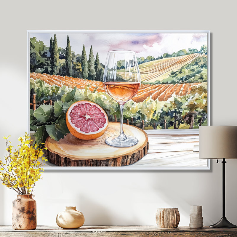 Birtie - Vineyard, art mural, H 30 po x l 40 po, Blanc, Picture Framed