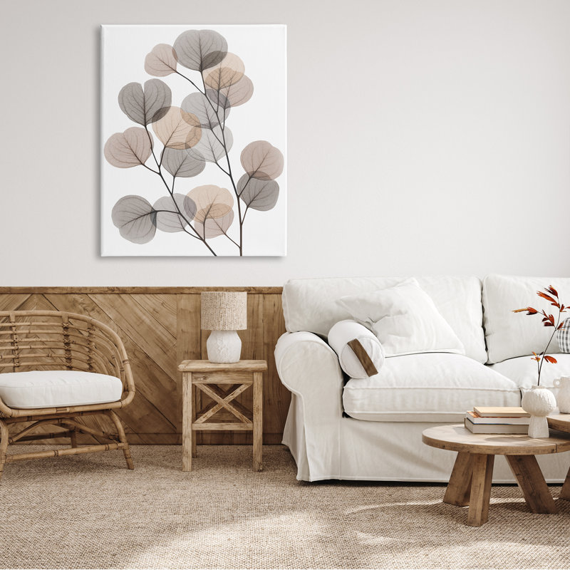 Feuilles d'eucalyptus moderne, feuilles translucides brun gris, estampe numérique encadrée, art texturé par Albert Koetsier