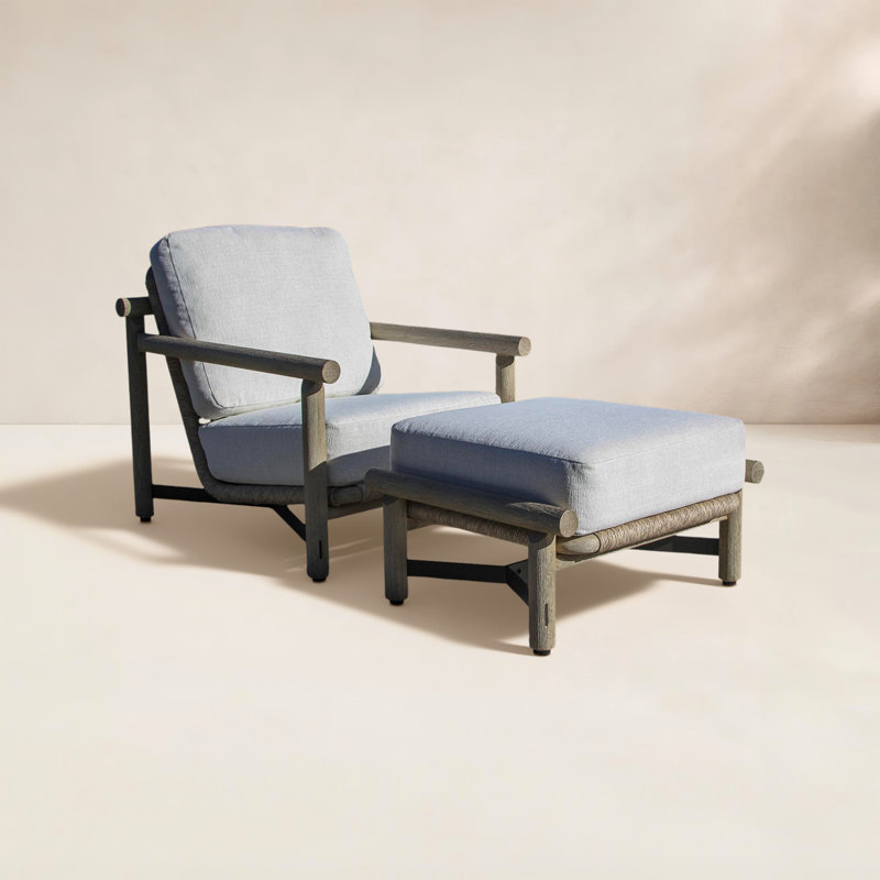 Ensemble 2 pièces de chaise longue et repose-pieds en teck Inessa