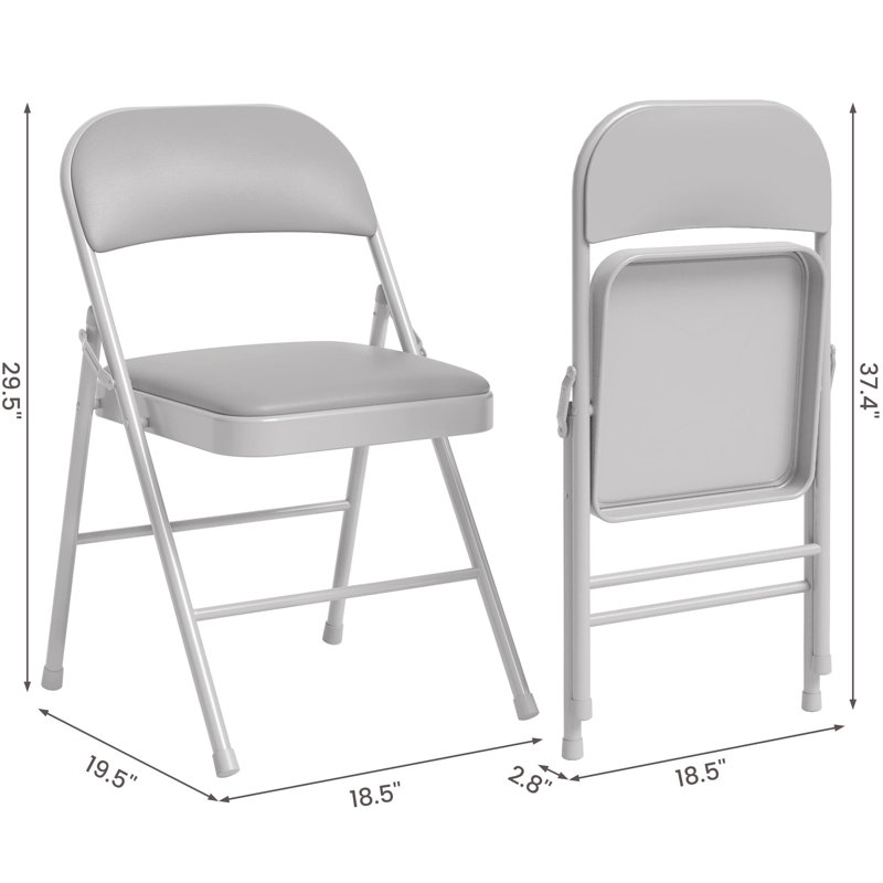 Chaises pliantes avec coussin et dossier rembourrés, Gris