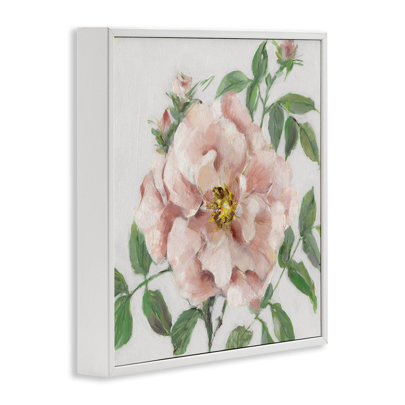 Estampe numérique traditionnelle avec fleur rose simple, design par Sally Swatland, H 17 po x l 17 po