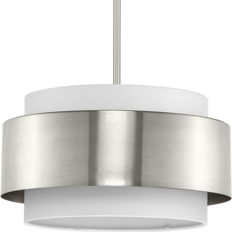 Luminaire suspendu tambour 3 lumières Myrteza, Nickel brossé, H 12 po x l 16 po x P 16 po