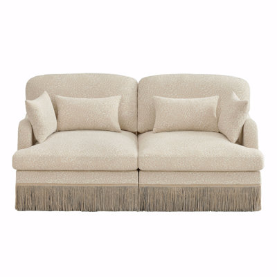 Comfy Chenille Leopard Printinging Loveseat Sofa,Delicate Tassel Edge,Modern Fashion Modular Sectional Couch,Ergonomic Back And Seat Design, Easy Assembly,Deep Seat Couch For Living Room,Beige Coffee