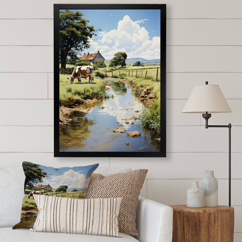 Tamecca Cow Farmstead Serenity, reproduction d'art sur toile, Cadre photo noir, H 32 po x l 16 po x P 1 po