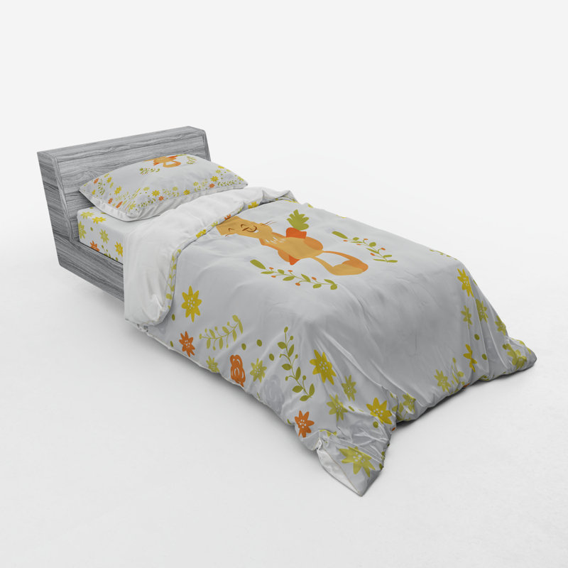 Ensemble de housse de couette de lapin joyeux oeuf avec des carottes et des fleurs de lapin souriant