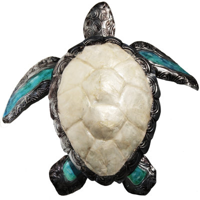 Metal & Capiz Blue Gem Turtle Wall Art 13x15"