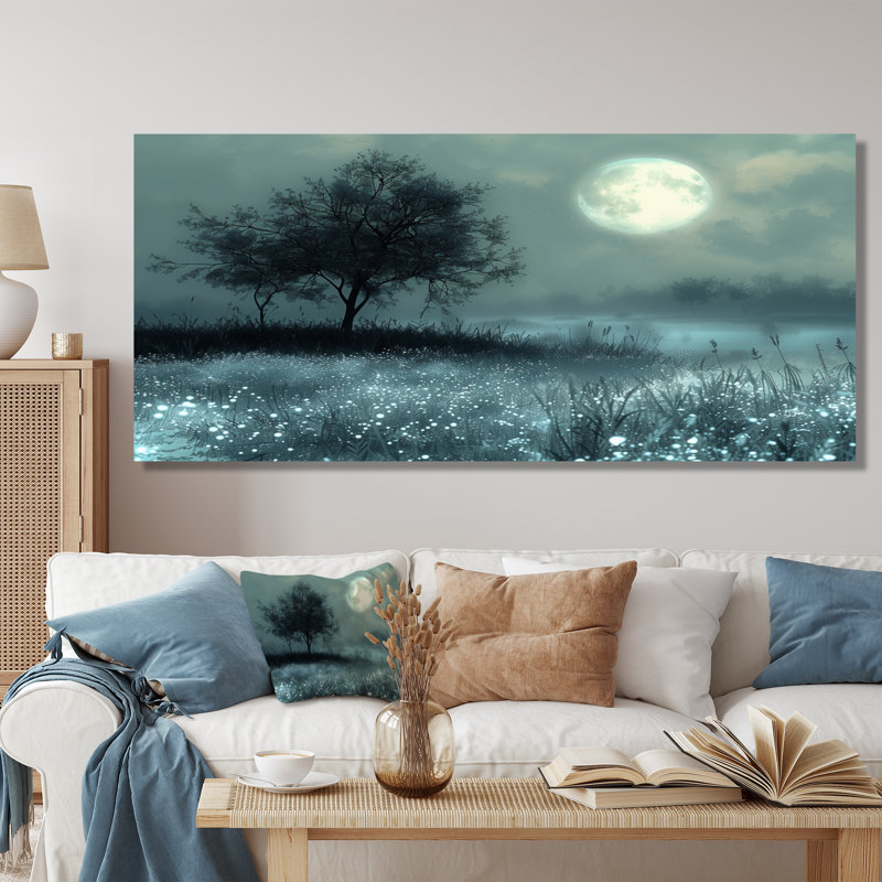 Hiver gris et blanc au clair de lune, arbre I - salon d'art mural fées, Toile tendue, 16" H x 32" W