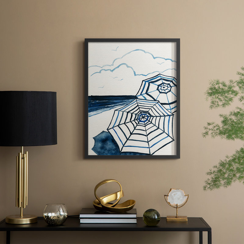 Reproduction encadrée côtière «Long Beach» - bois massif, H 15 po x l 12 po, Noir, noir, noir, noir
