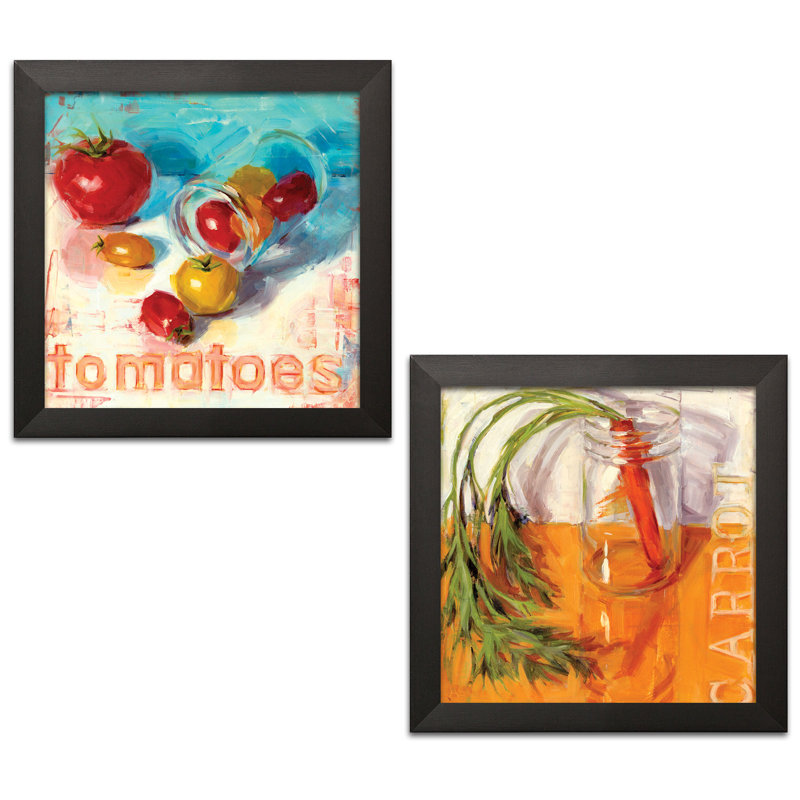 Carrot and Tomatoes par Annie Salness - ensemble de 2 reproductions, H 12 po x l 12 po x P 0,75 po, Cadre noir