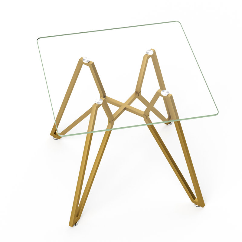 35.4-Inch Square Tempered Glass Dining Table For 2-4 People, Small Space Saving Kitchen And Dining Room Table With Sturdy Gold Metal Legs | Gift Idea