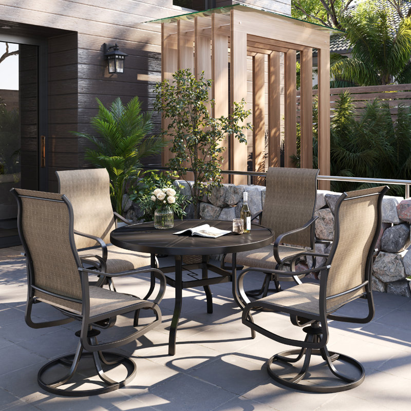 Ensemble de table et chaises d'extérieur 6 personnes Tysan, Brun