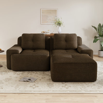 Canapé modulaire moderne en forme de L, tissu de velours côtelé à compression et sans assemblage