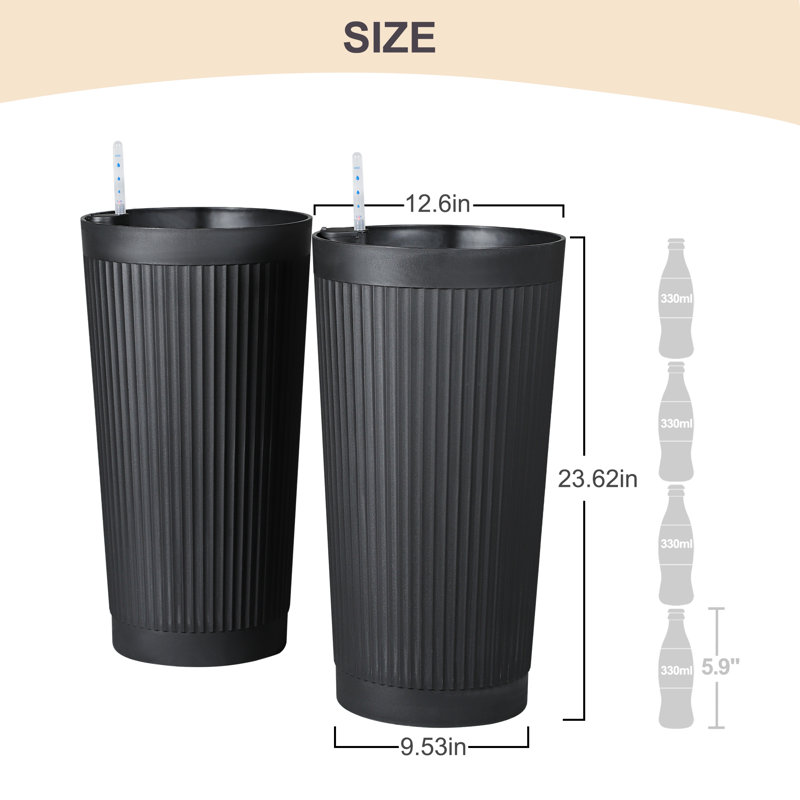 Tall Planter – 2-Pack Large Round Striped Plastic Floor Plant Pots, Thickened Durable Design, 24"H, Modern Decorative Planters for Indoor & Outdoor