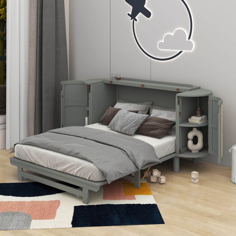 Grand lit escamotable avec rangement dissimulé, Grey