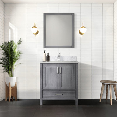 30 po Avec meuble-lavabo gris patiné W, 22 P, 28 miroirs, un tiroir, une tablette d'armoire, une baignoire sans effort entièrement assemblée, une tablette intérieure et ouverte pour le rangement
