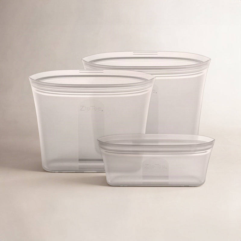 Sacs de rangement pour aliments réutilisables à fermeture éclair | Ensemble de 3 sacs [Gris] | Va au micro-ondes, au lave-vaisselle et au congélateur