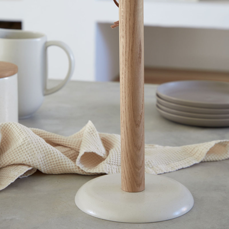Pacifica Stoneware/Wood Free-Standing Paper Towel Holder, Tan