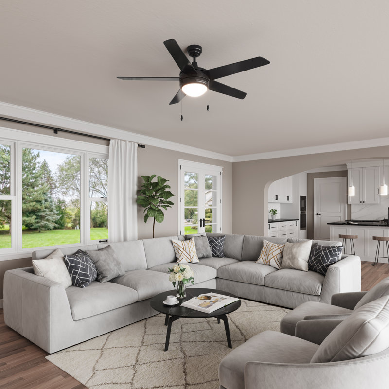 Crowe 50" 5-Blade Indoor Ceiling Fan, Black, Black