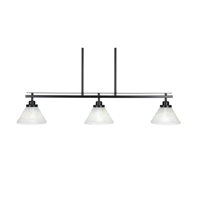 Kurth 3 Light Island Light Shown In Matte Black Finish With 7" Gold Ice Glass