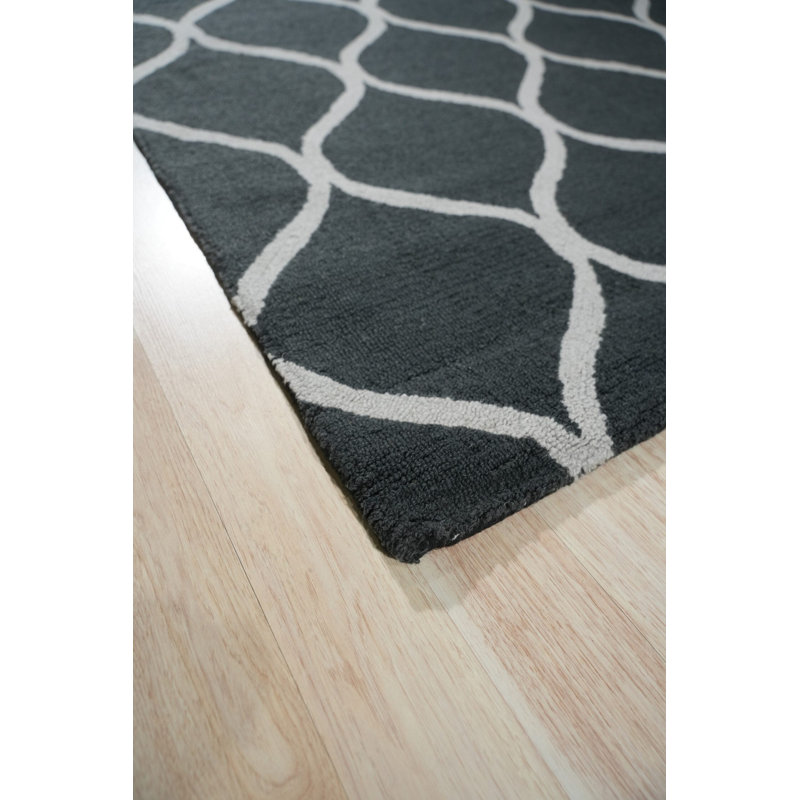 Hand Tufted Wool Area Rug in Blue, Black
