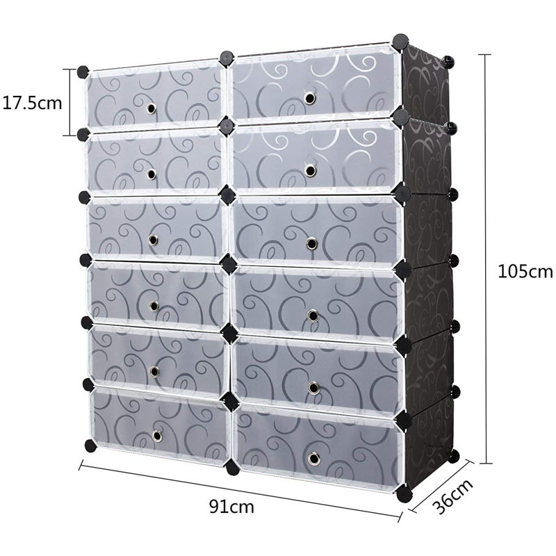 24 Pair Stackable Shoe Storage Box, Black