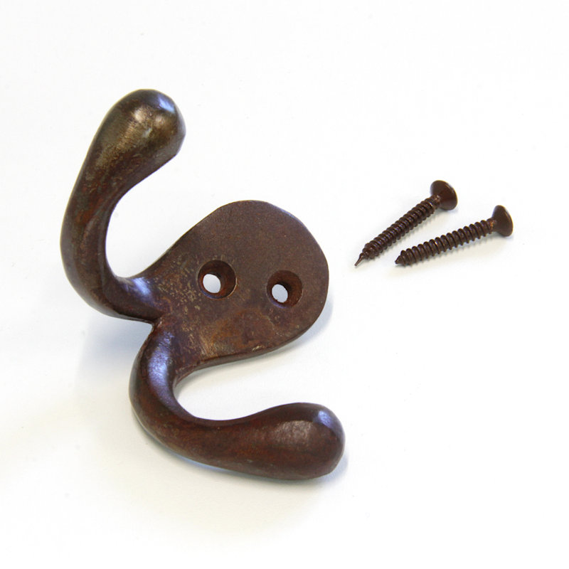 Rustic Iron Double Droplet Wall Hook with Screws