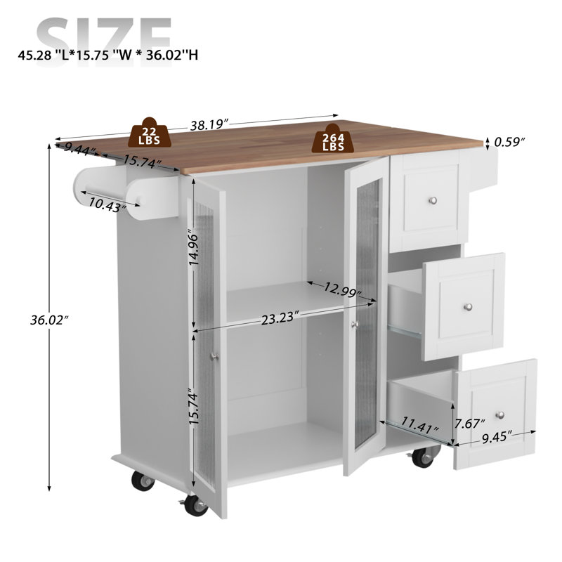Amarae Wood Kitchen Cart, White