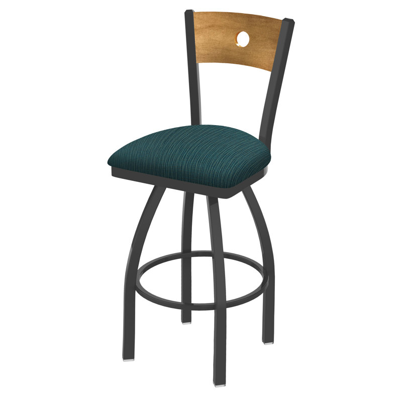 830 Voltaire Swivel Bar & Counter Stool, Medium Maple, Canter Folkstone Gray Vinyl / Pewter Frame